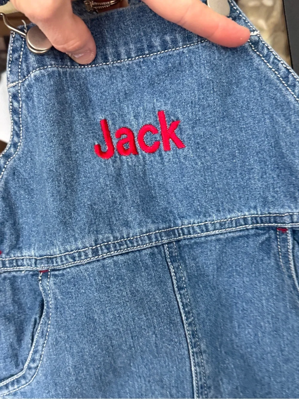 Jack monogrammed overalls denim shortall baby toddler boy classic embroidered